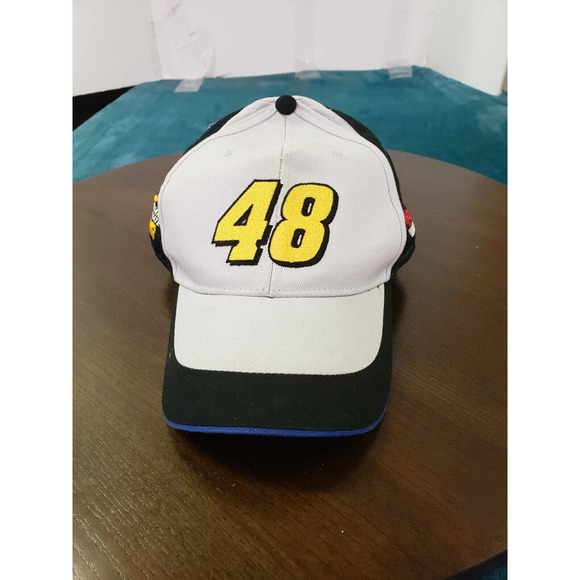 Nascar Jimmie Johnson Racing #48 Hat Snapback Mens Quaker State Black White - Picture 2 of 8